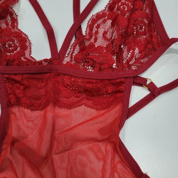 Floral Lace Mesh Cut-out Teddy Bodysuit - Picture 6 of 8